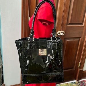 Apt. 9   Large black patent leather shoulder bag  12”w x 13”h x 6” d  almost new